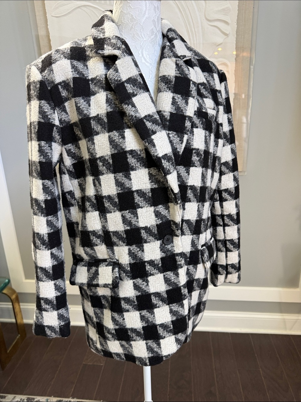 NWT [BLANKNYC] Secret Rhythm Oversized Plaid Blazer Jacket Black White Small